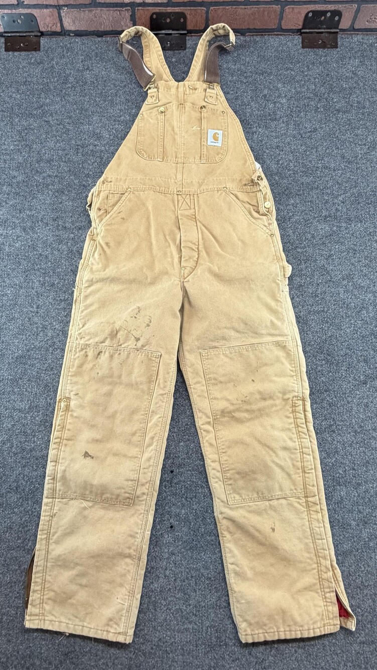 Vtg Carhartt Union Made Bib Overalls Mens 36x34 Duck Quilt Double-Knee USA